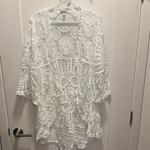 🆕 Nina Leonard Bell Sleeve Open Front Crochet Cardigan. M/L. NWOT!!💥